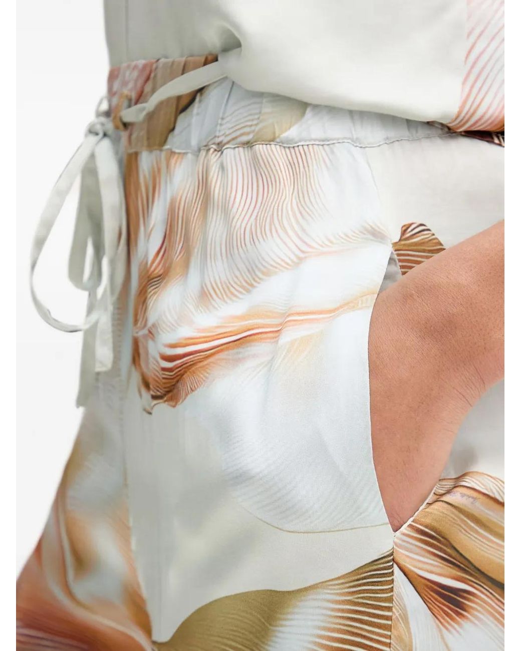 Isabelle Blanche Natural Abstract-Print Drawstring-Waist Trousers