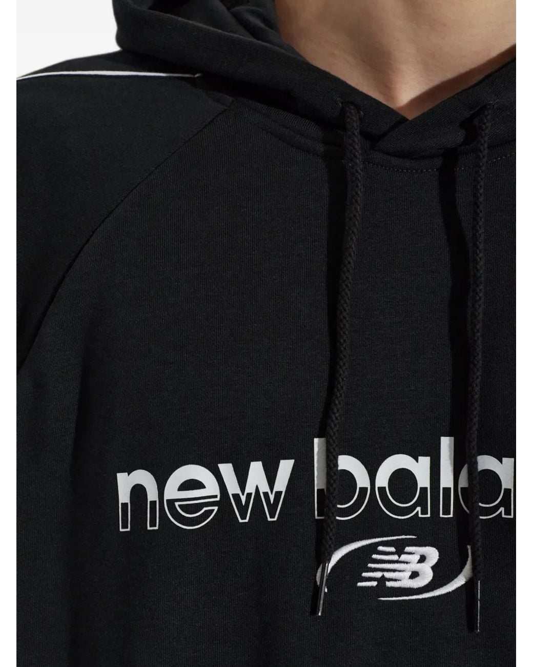New Balance Black Logo-Print Drawstring Hoodie for men