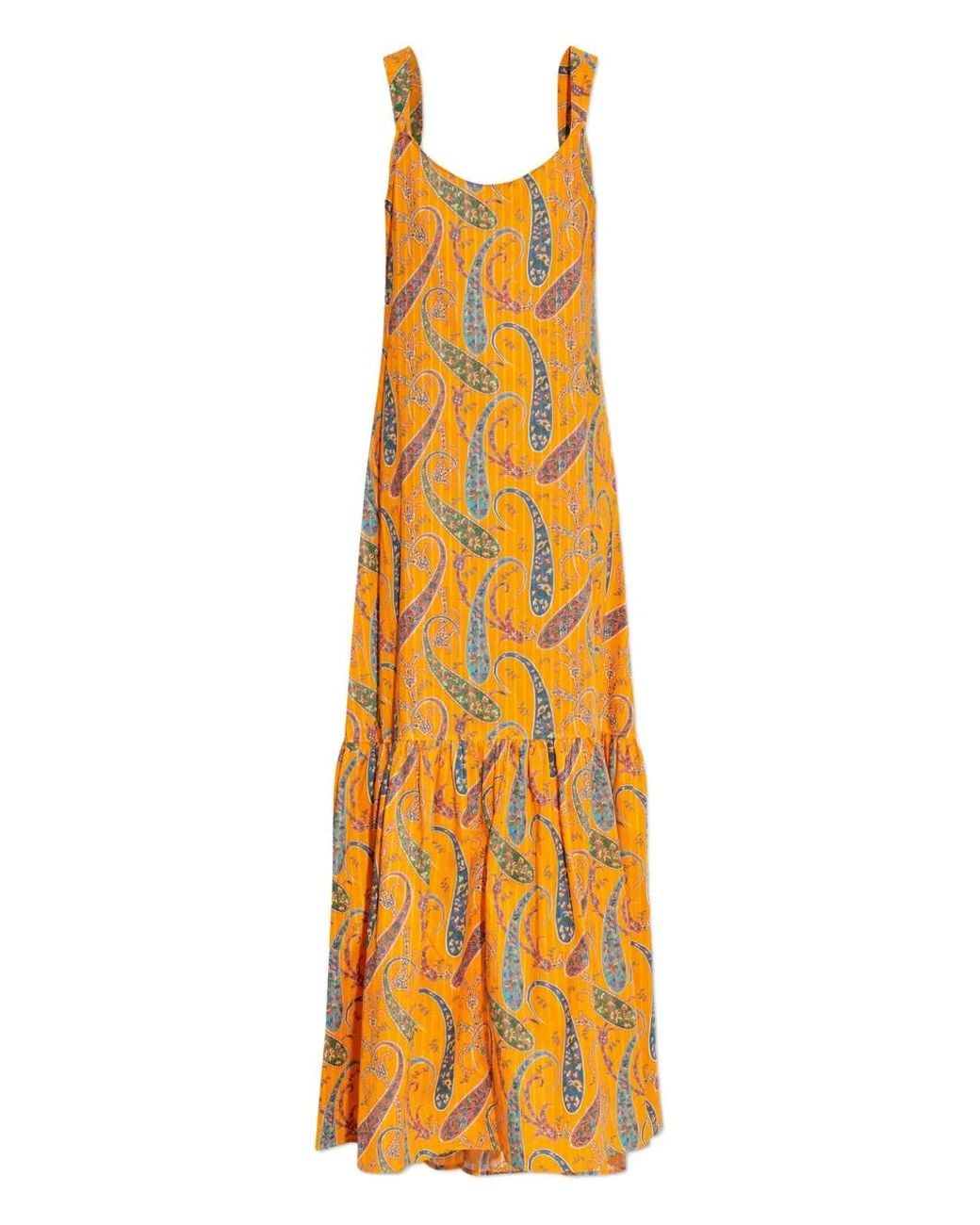 Etro Metallic Robe Longue Volantée À Motif Cachemire