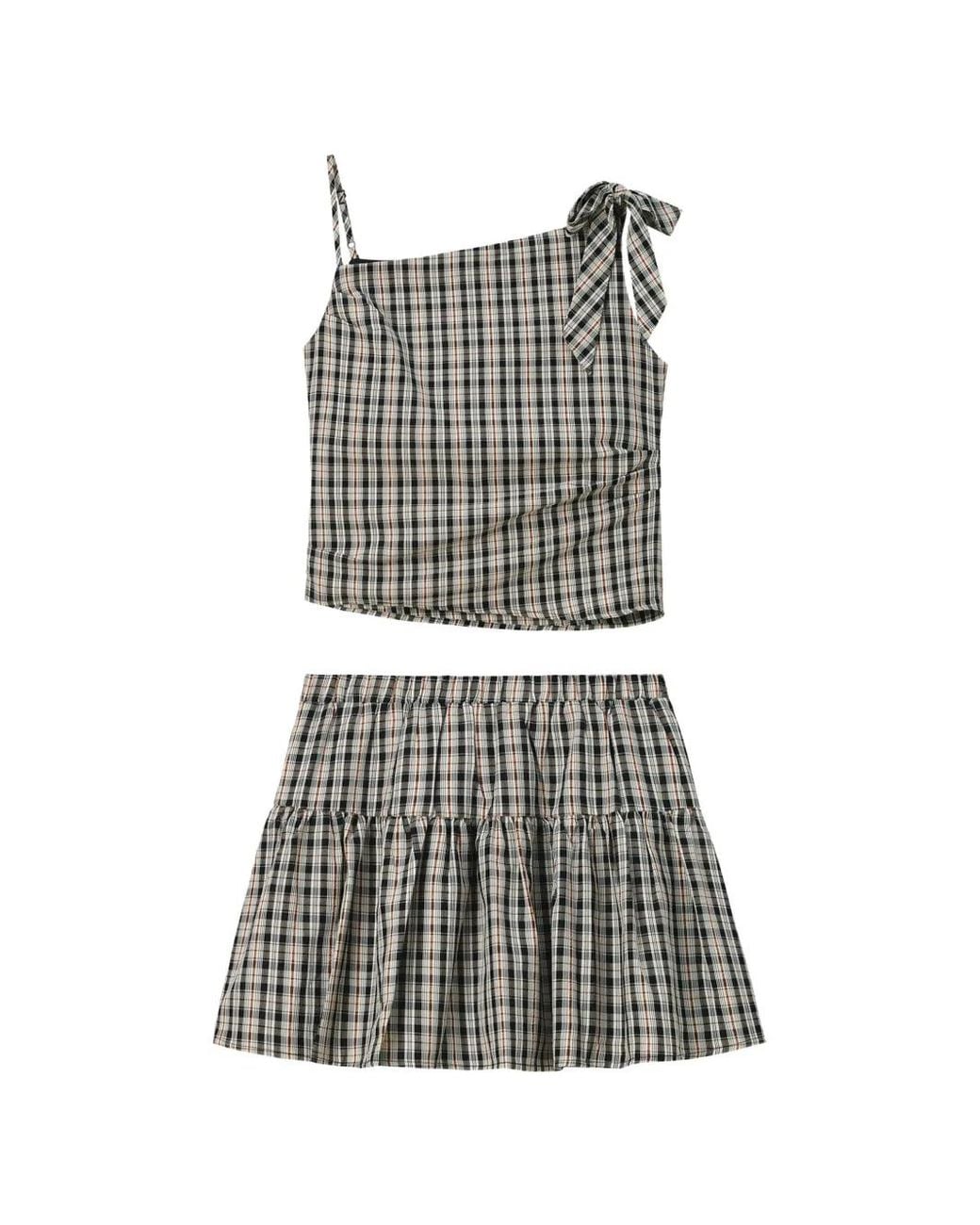 B+ AB Gray Check-Pattern Tiered Jumpsuit