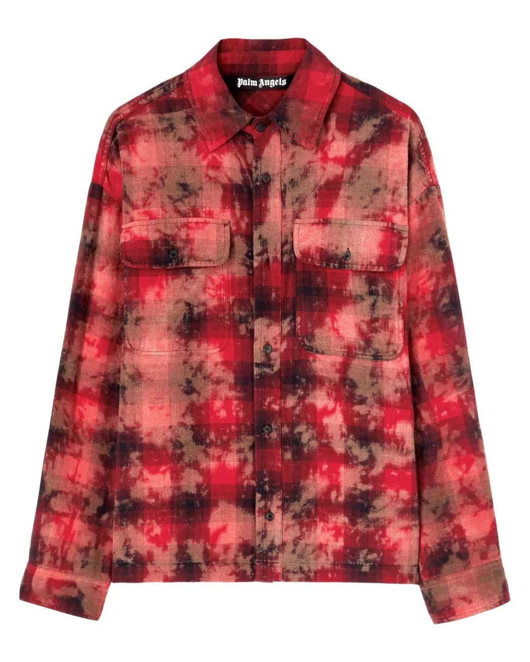 Palm Angels Red Curved Logo Check Shirt L/S For for men
