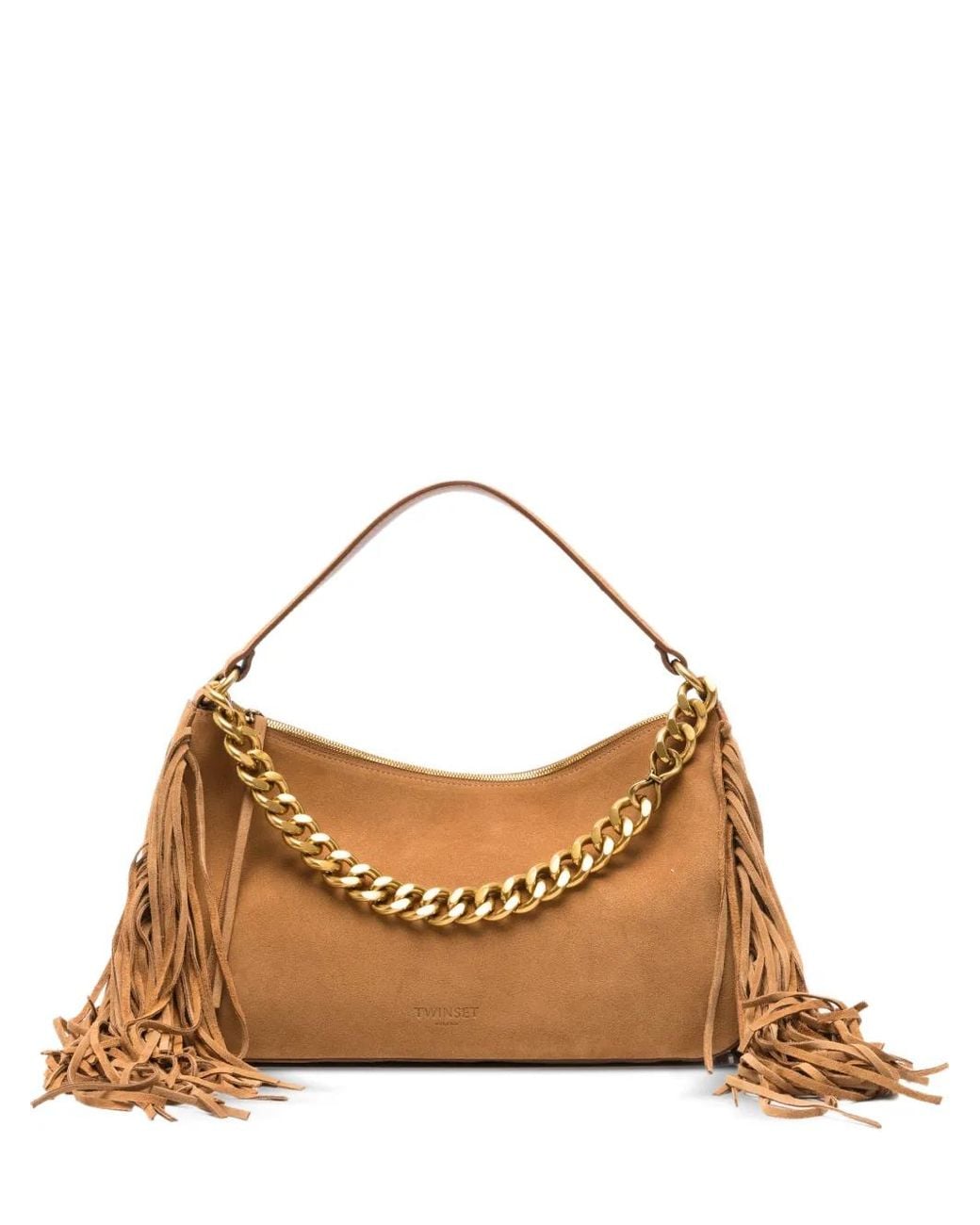 Twinset Brown Large Liliane Suede Bag With Fringes