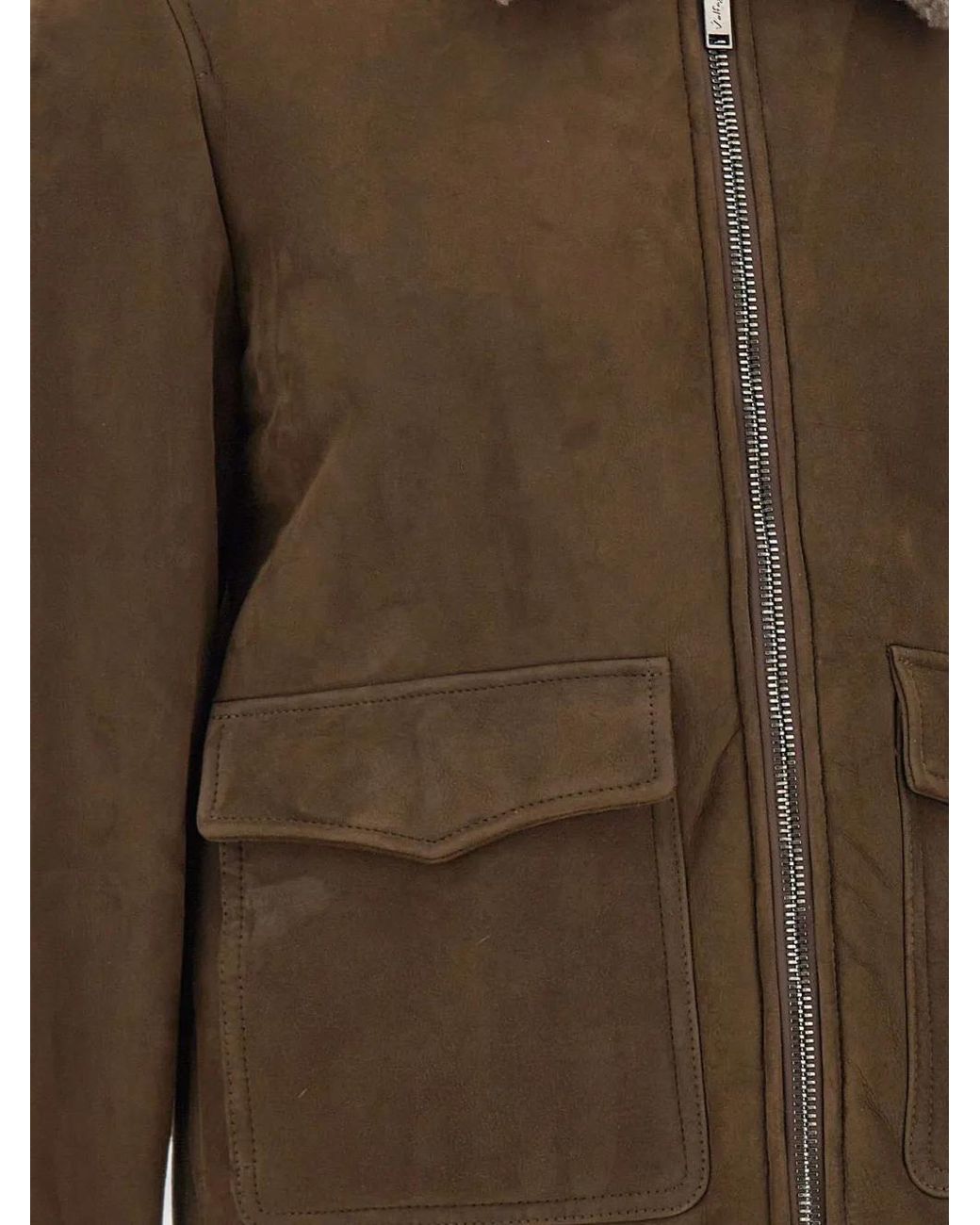 Volfagli Brown Brunelleschi Shearling-Collar Suede Jacket for men