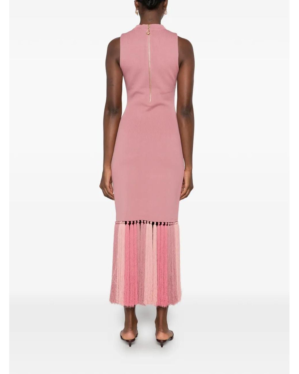 Aje. Pink Sofina Tassel-Trimmed Midi Dress