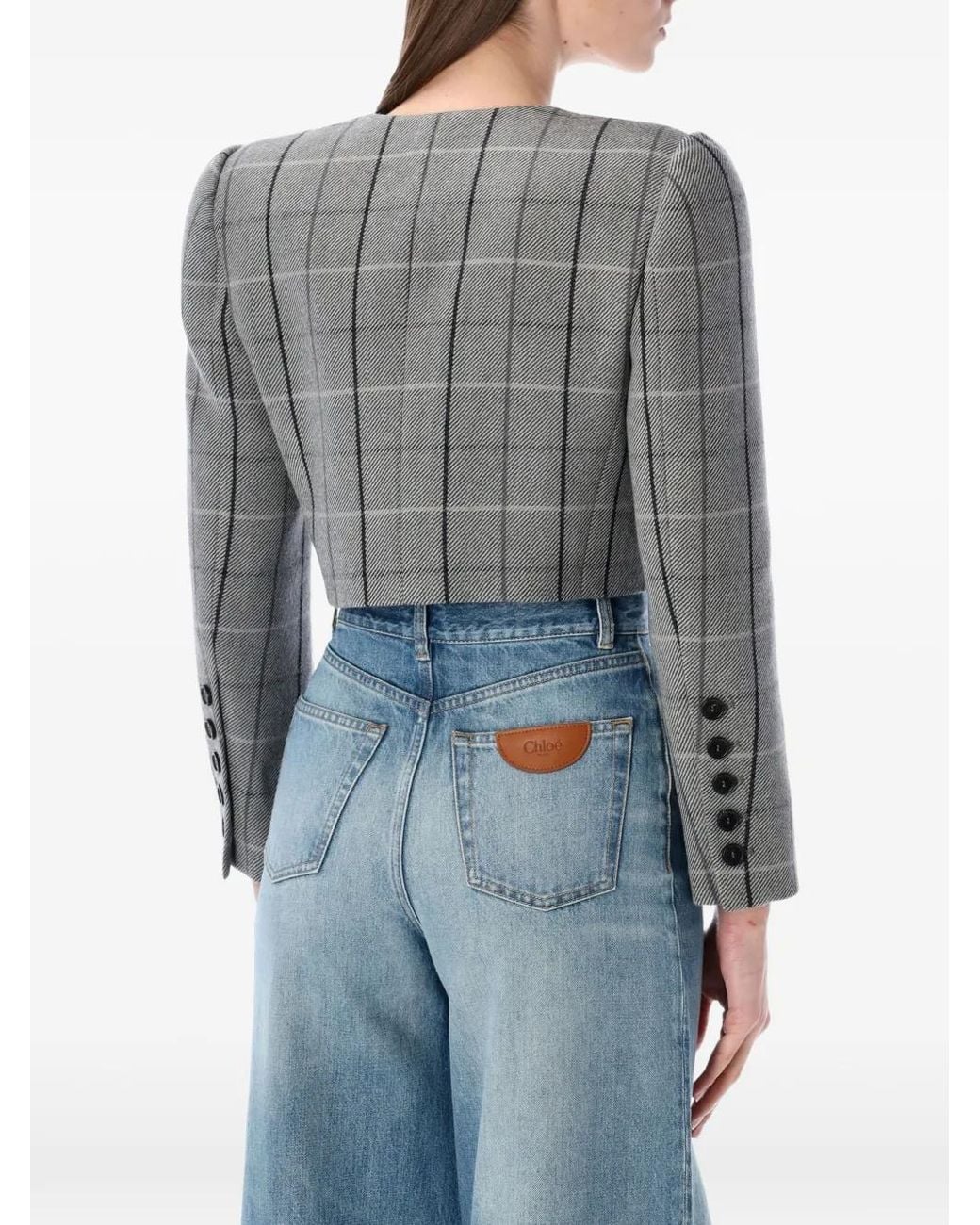 Chloé Gray Checked Double-Breasted Jacket