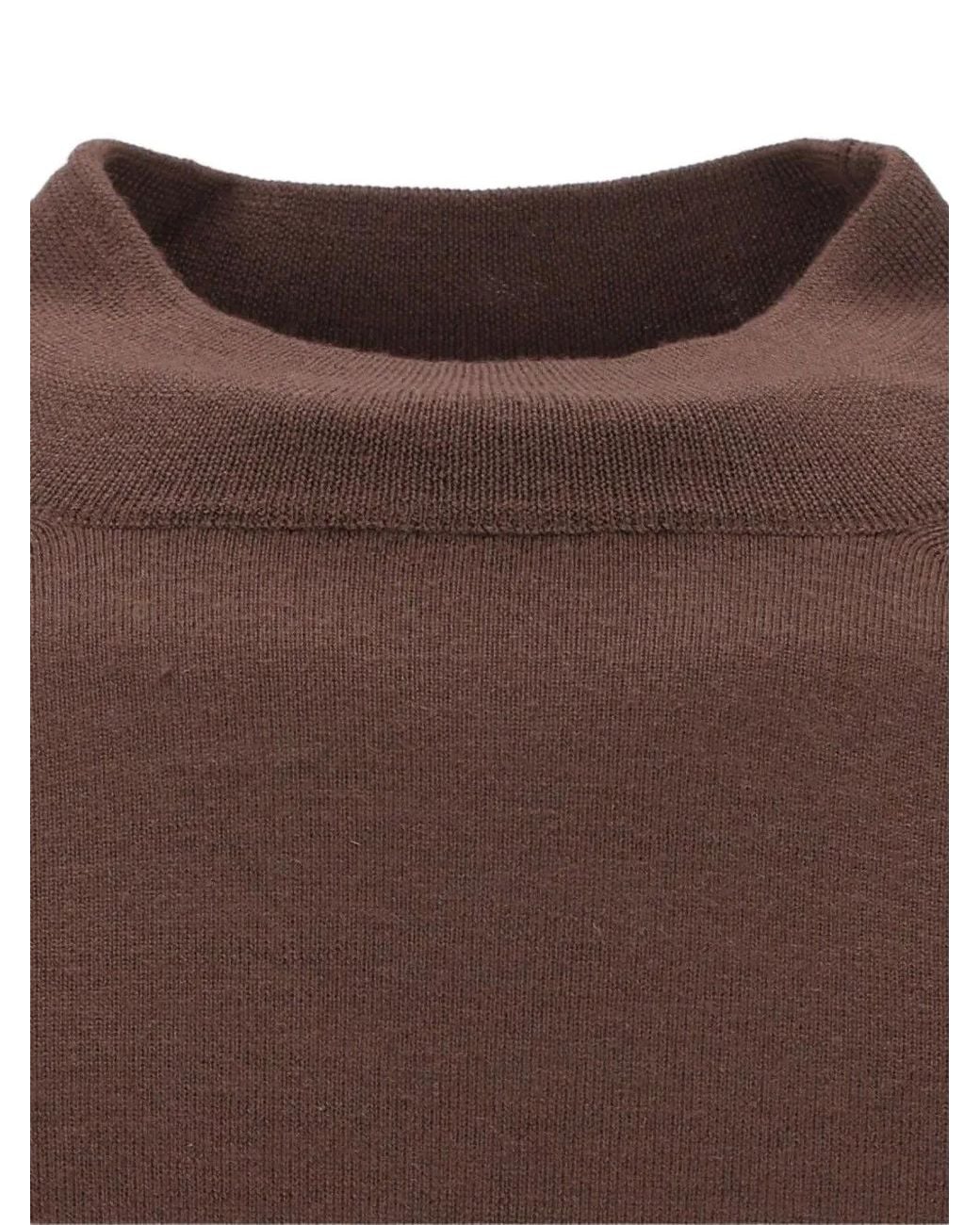 Fedeli Brown Fine-Knit Mock-Neck Sweater for men