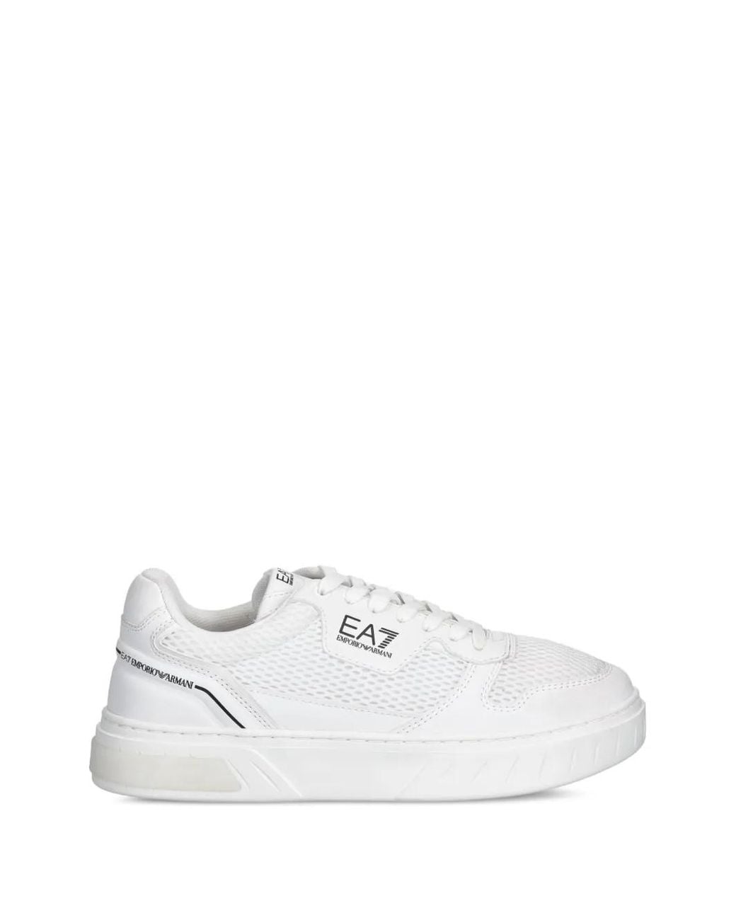 EA7 White New Premium Court Logo-Print Panelled Sneakers