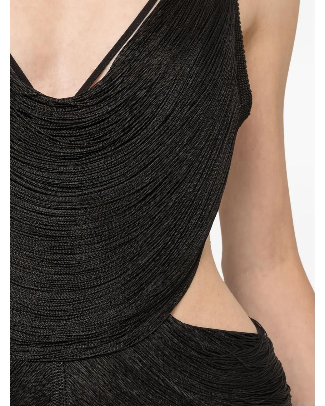 Nissa Black Fringed Backless Dress