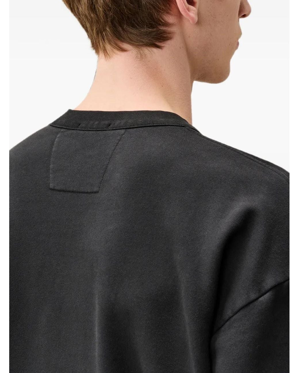 C P Company Black Brushed And Emerized Diagonal Fleece Mixed Boxy Lens Crewneck Sweatshirt for men