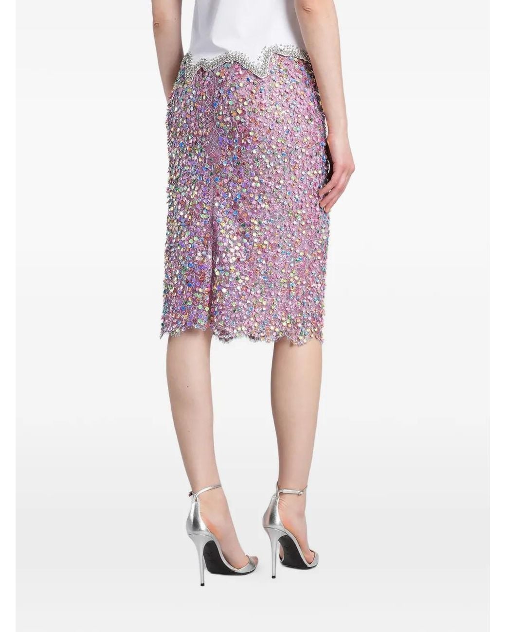Costarellos Purple Jupe Mi-Longue En Dentelle À Sequins Naia