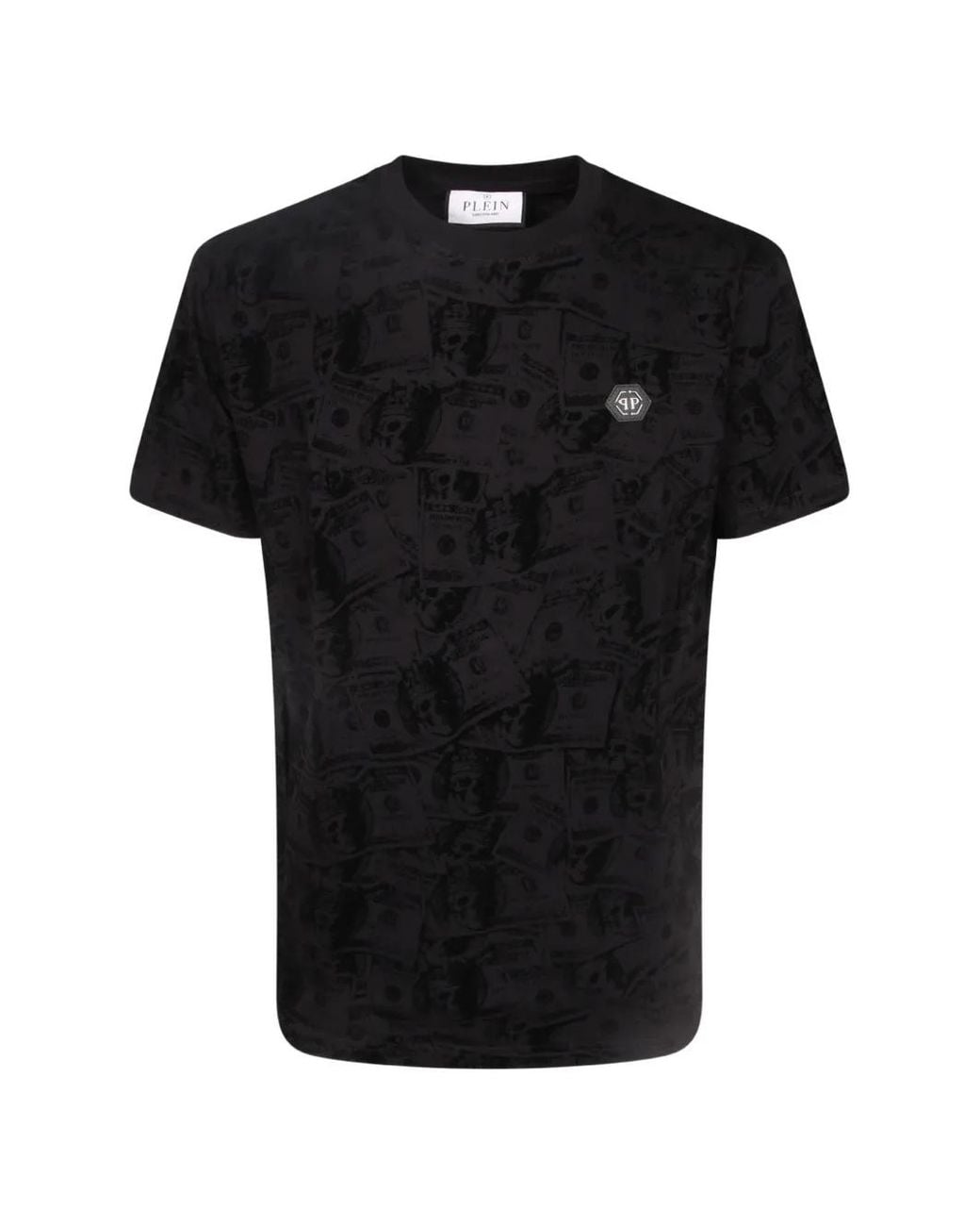 Philipp Plein Black Round Neck T-Shirt All-Over Dollar for men