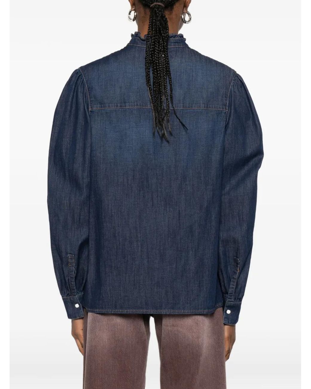 Twinset Blue Denim Shirt With Ruffles