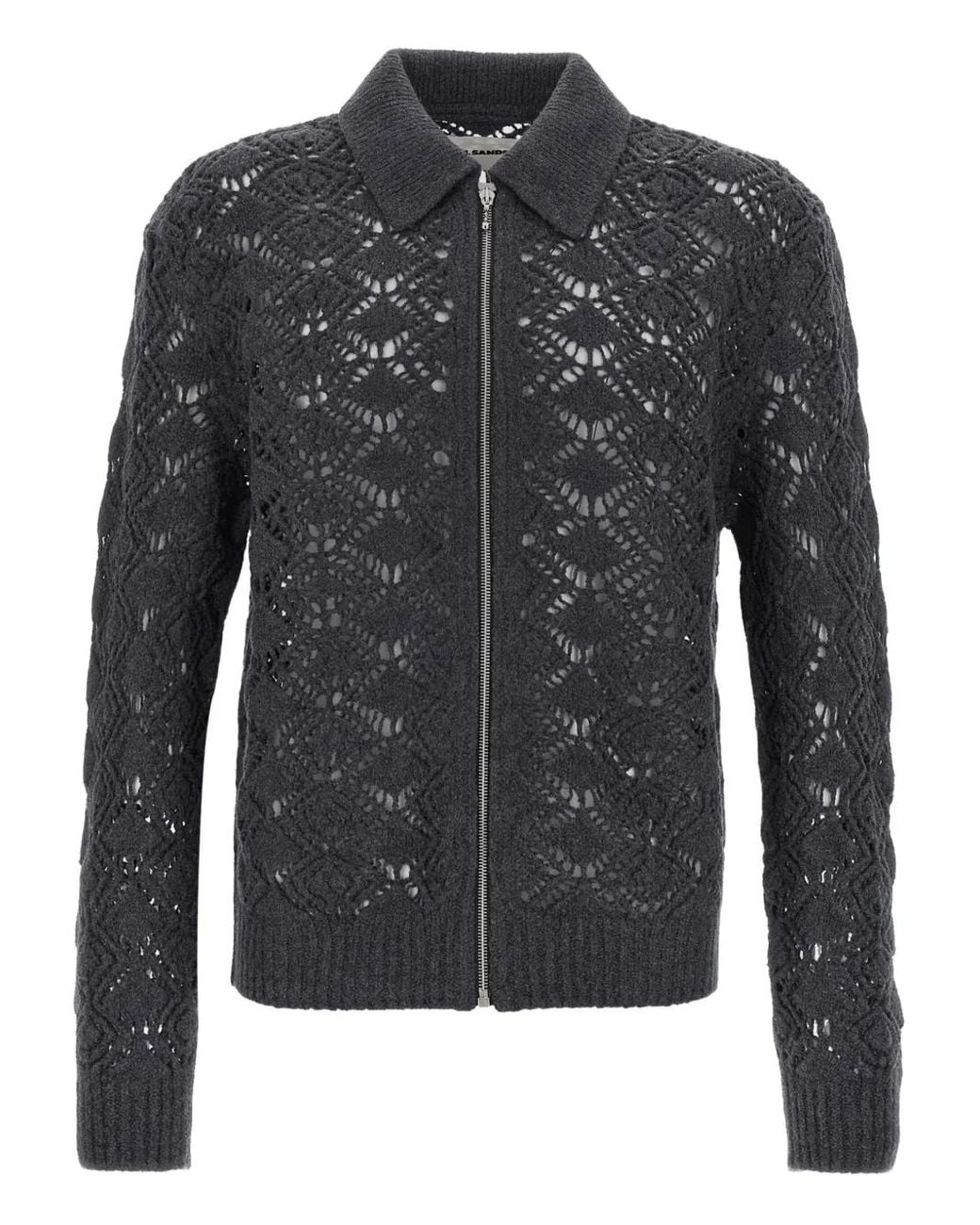 Jil Sander Black Perforated-Detail Zip-Front Cardigan for men