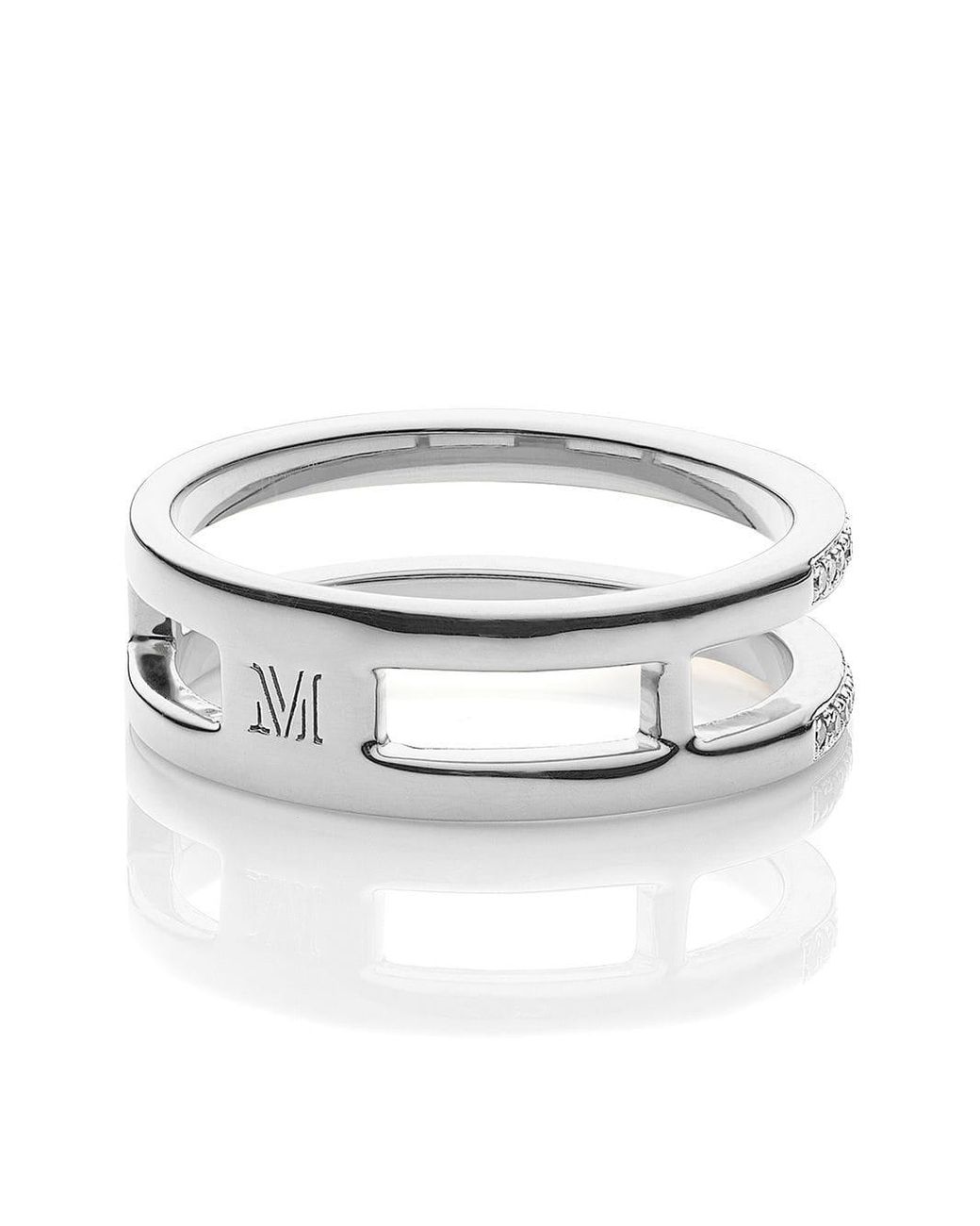 Monica Vinader Skinny Double Band Diamond Ring In Silver Metallic