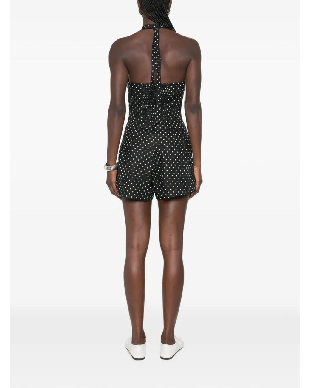 Faithfull The Brand Black Sofia Polka-Dot Playsuit