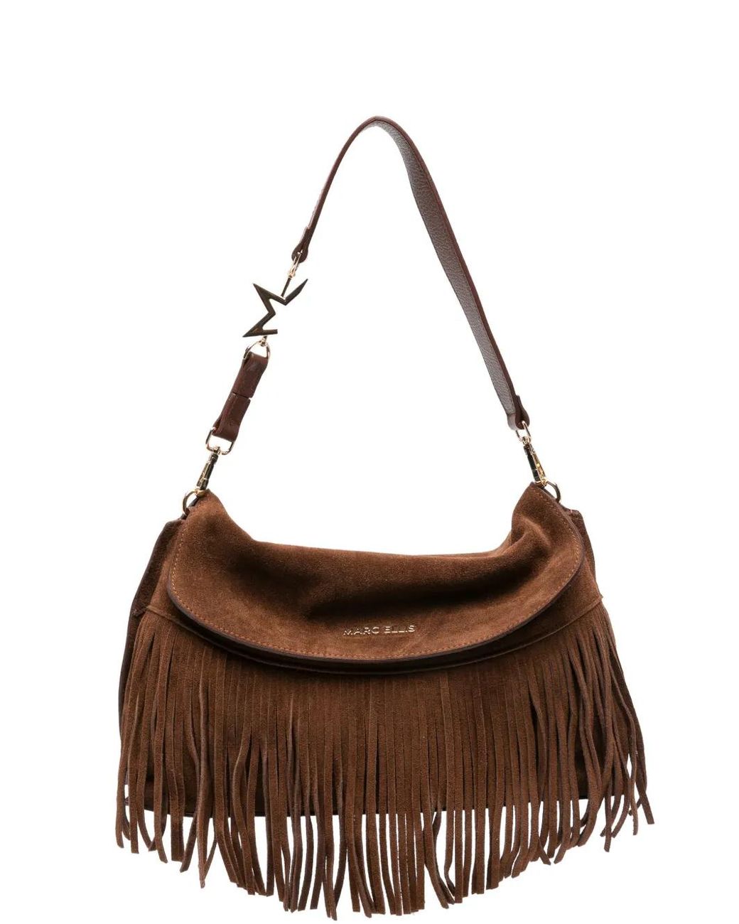 Marc Ellis Brown Fringe-Trim Suede Shoulder Bag