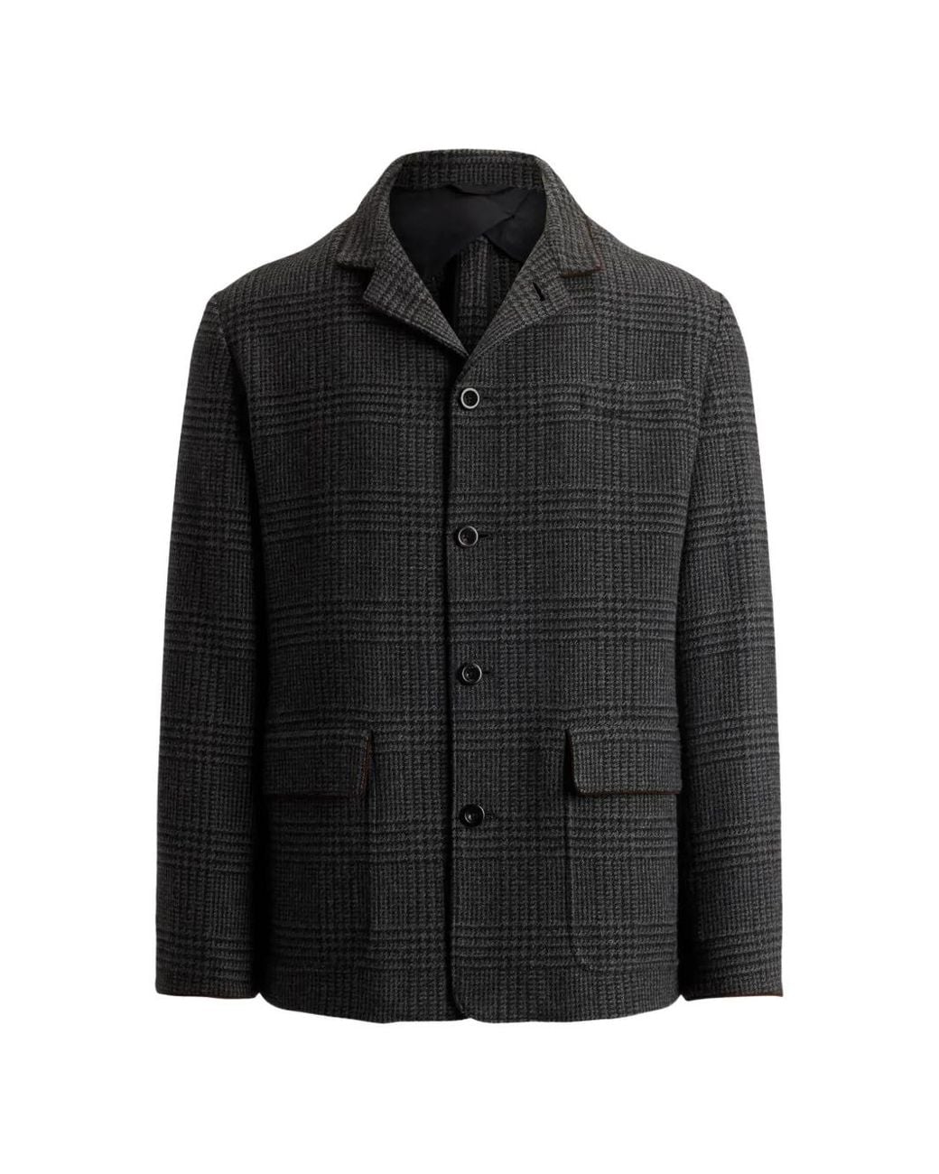 Ralph Lauren Black Glen-Check Suede-Trim Cashmere Jacket for men