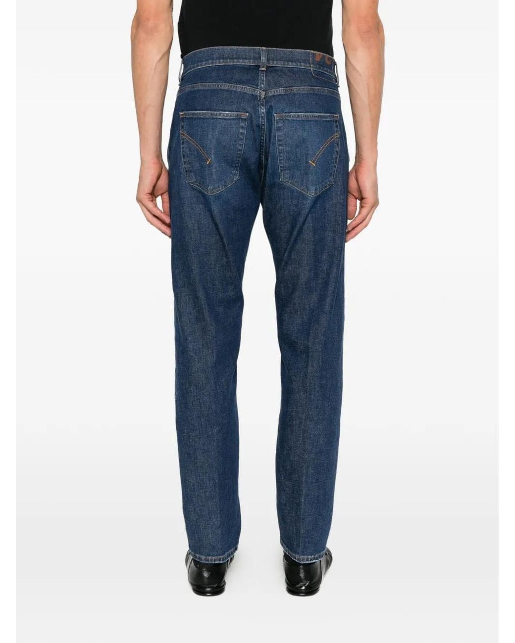 Dondup Blue Contrast-Stitch Logo-Patch Jeans for men