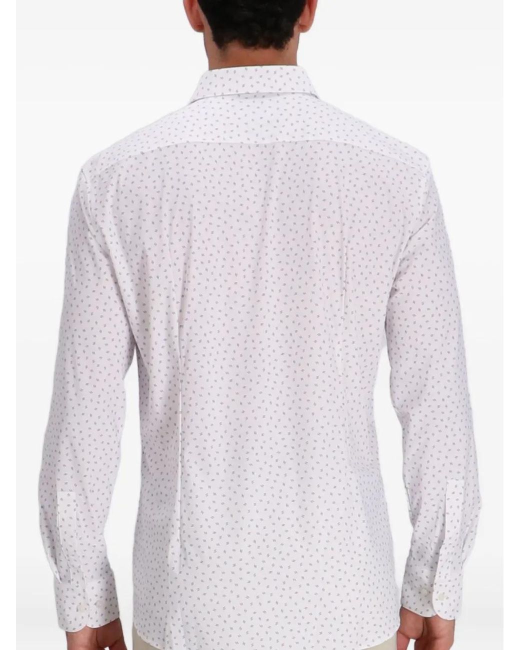 Boss White Micro-Pattern Long-Sleeve Shirt for men