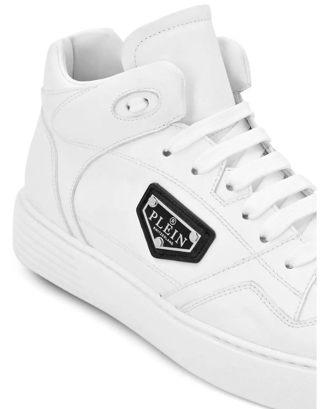Philipp Plein White Leather Hi-Top Sneakers
