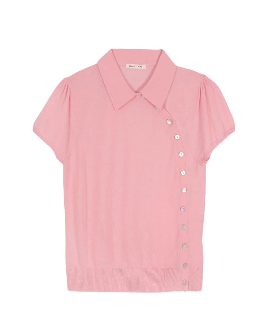 Sandy Liang Pink Birdie Asymmetric-Fastening Top