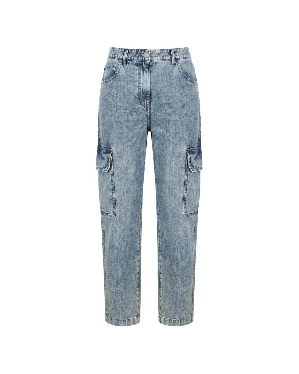 Moorer Blue Lively-101 Acid-Wash Cargo-Pockets Straight-Leg Jeans