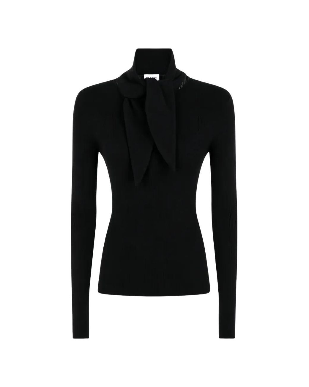 P.A.R.O.S.H. Black Tie-Neck Ribbed-Knit Sweater