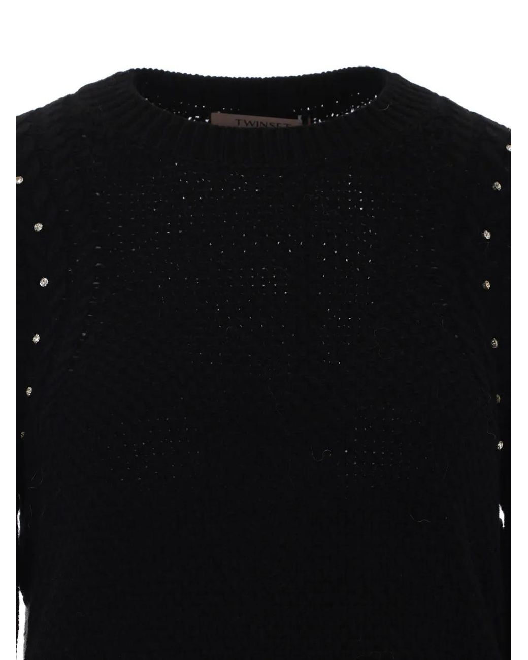 Twinset Black Strass-Embellished Cable-Knit Sweater