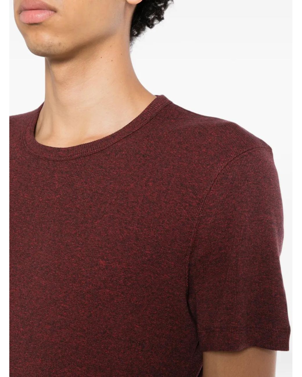Brunello Cucinelli Red Denim-Effect Ribbed Cotton Jersey Crew Neck T-Shirt for men