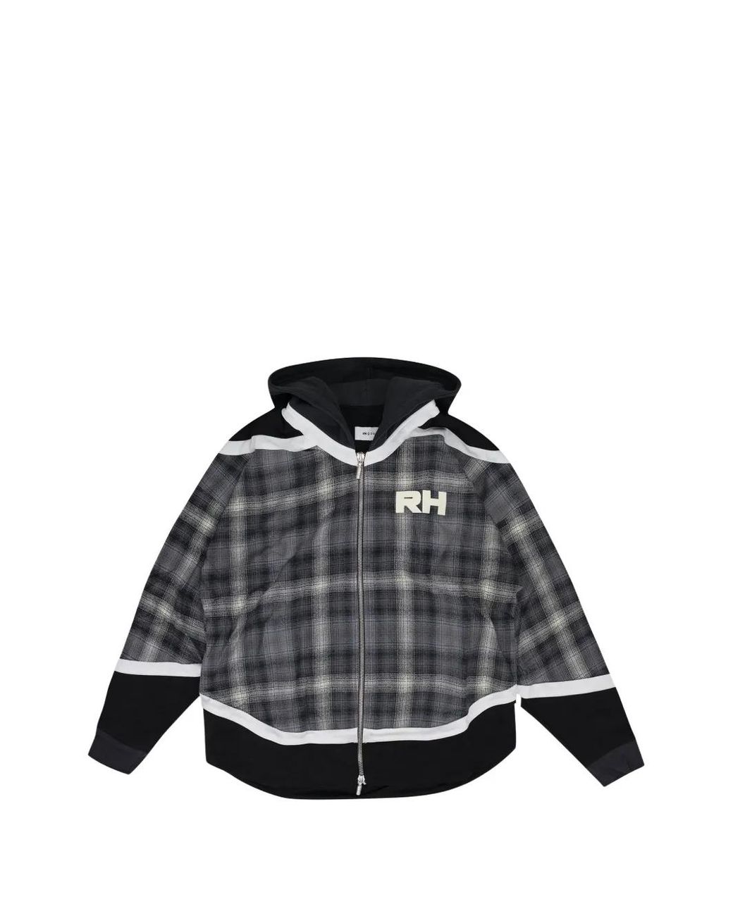 Rhude Black Check-Pattern Hybrid Hoodie for men