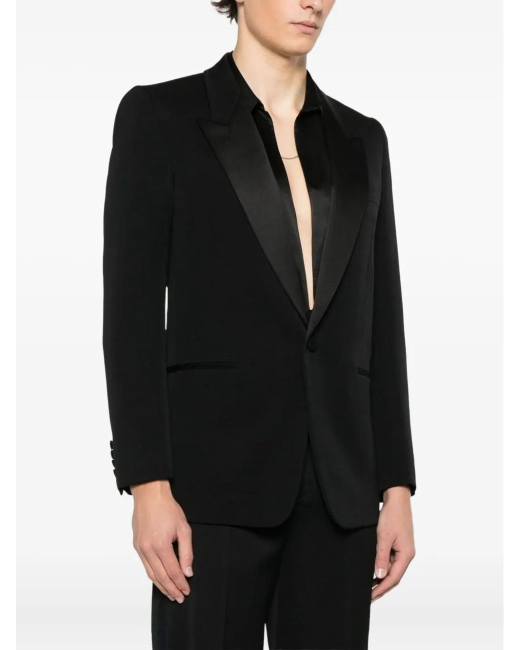 Saint Laurent Single-Breasted Long-Sleeve Jacket in Black for Men