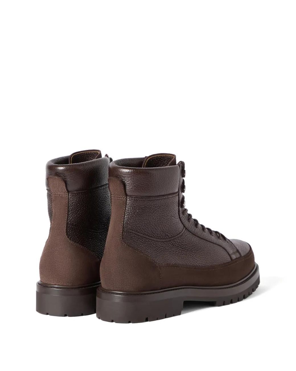 Brunello Cucinelli Brown Bottines En Cuir Grainé Et Daim for men