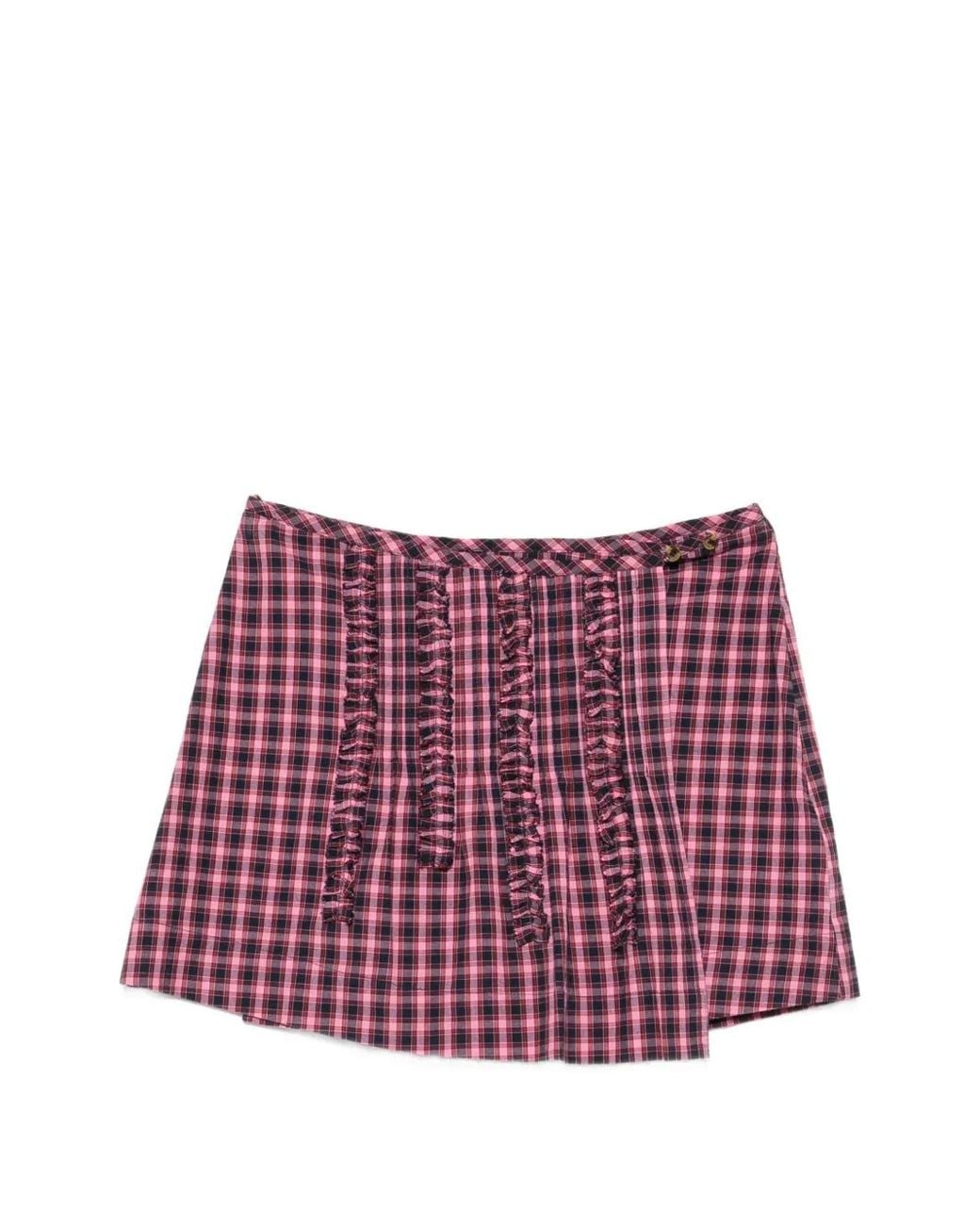 Damson Madder Red Glinda Ruffled Checked Mini Skirt