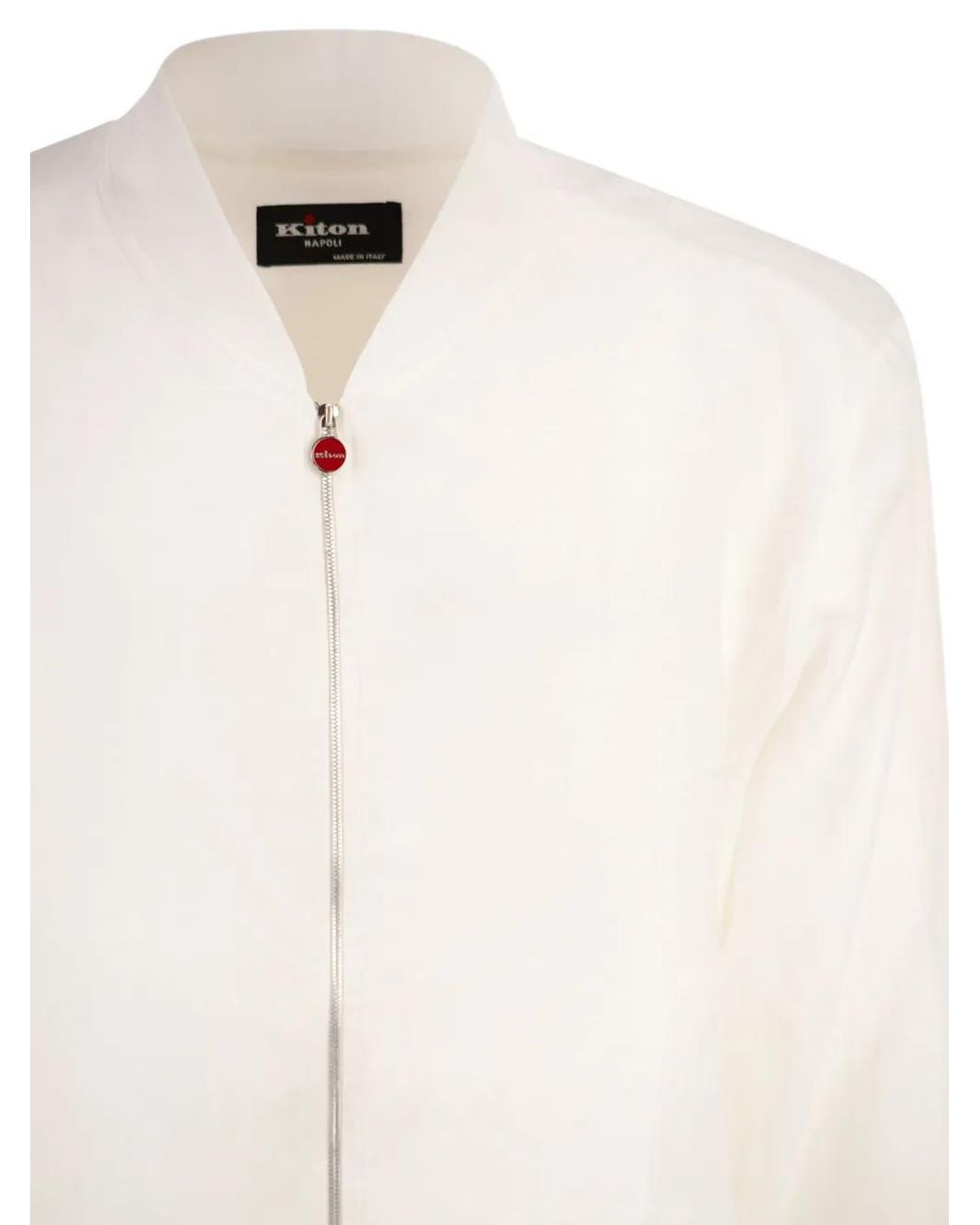 Kiton Linen Bomber Jacket in White for Men | Lyst