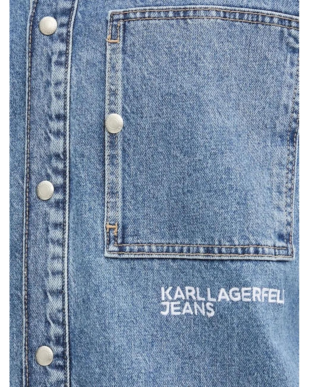 Karl Lagerfeld Blue Pocket-Detail Denim Shirt for men