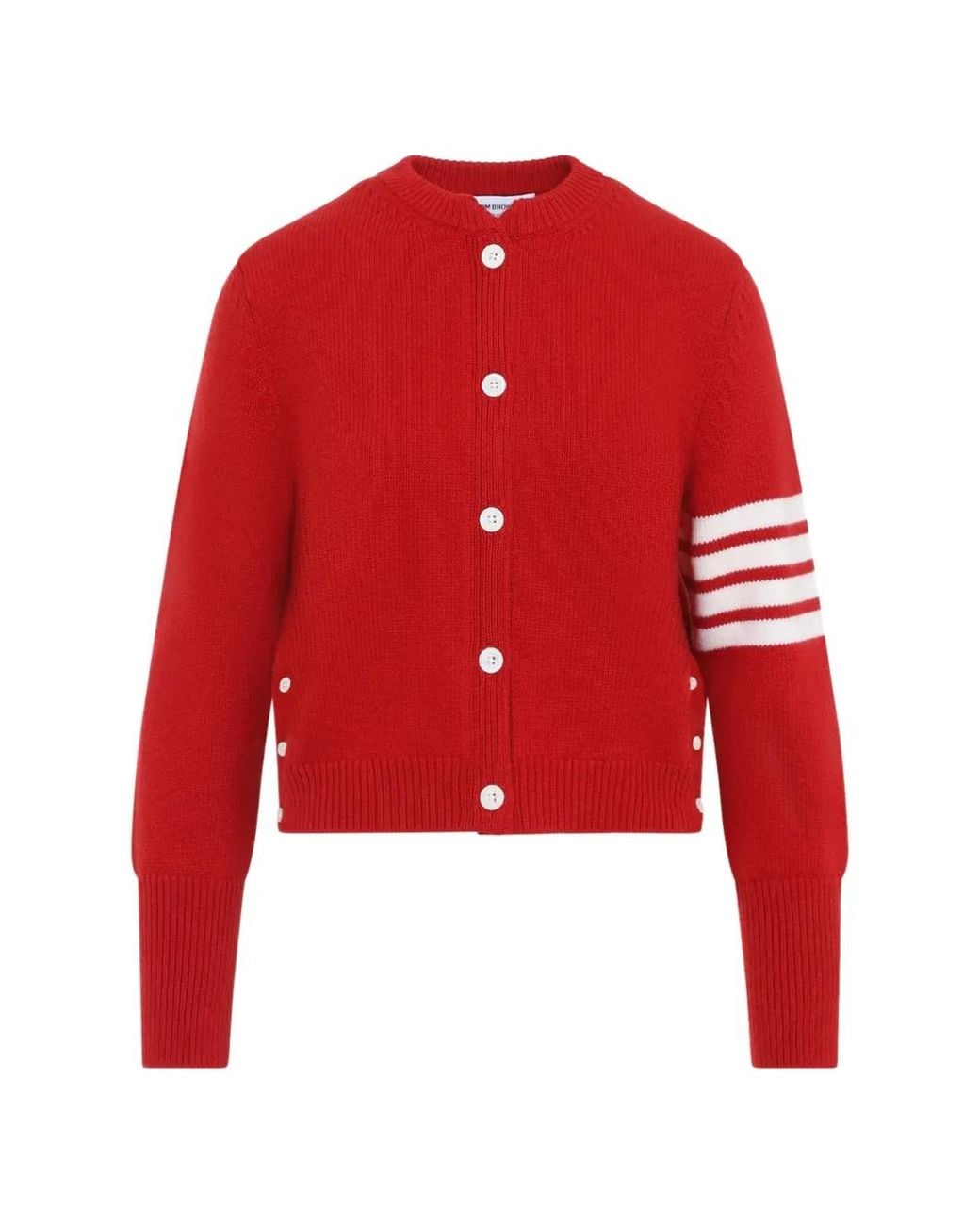 Thom Browne Red 4-Bar Intarsia Hector Cardigan