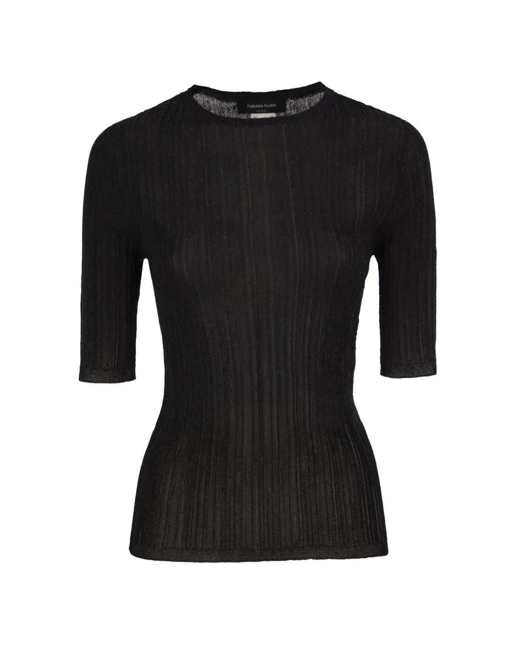 Fabiana Filippi Black Ribbed-Knit T-Shirt