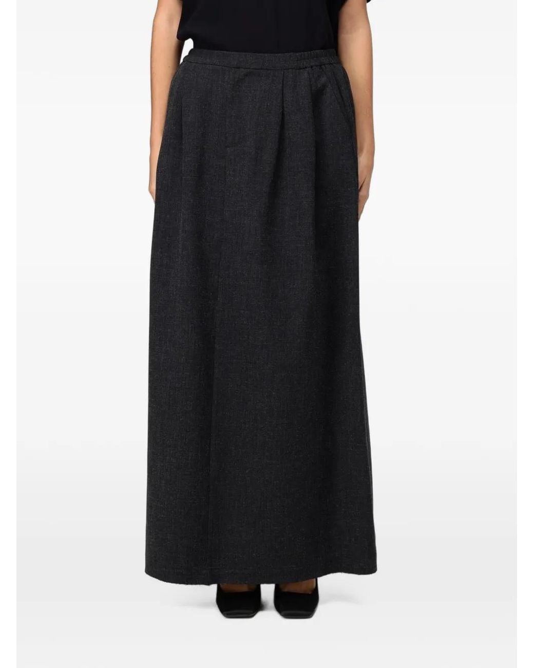 ELEH Black Pleated Elasticated-Waist Maxi Skirt