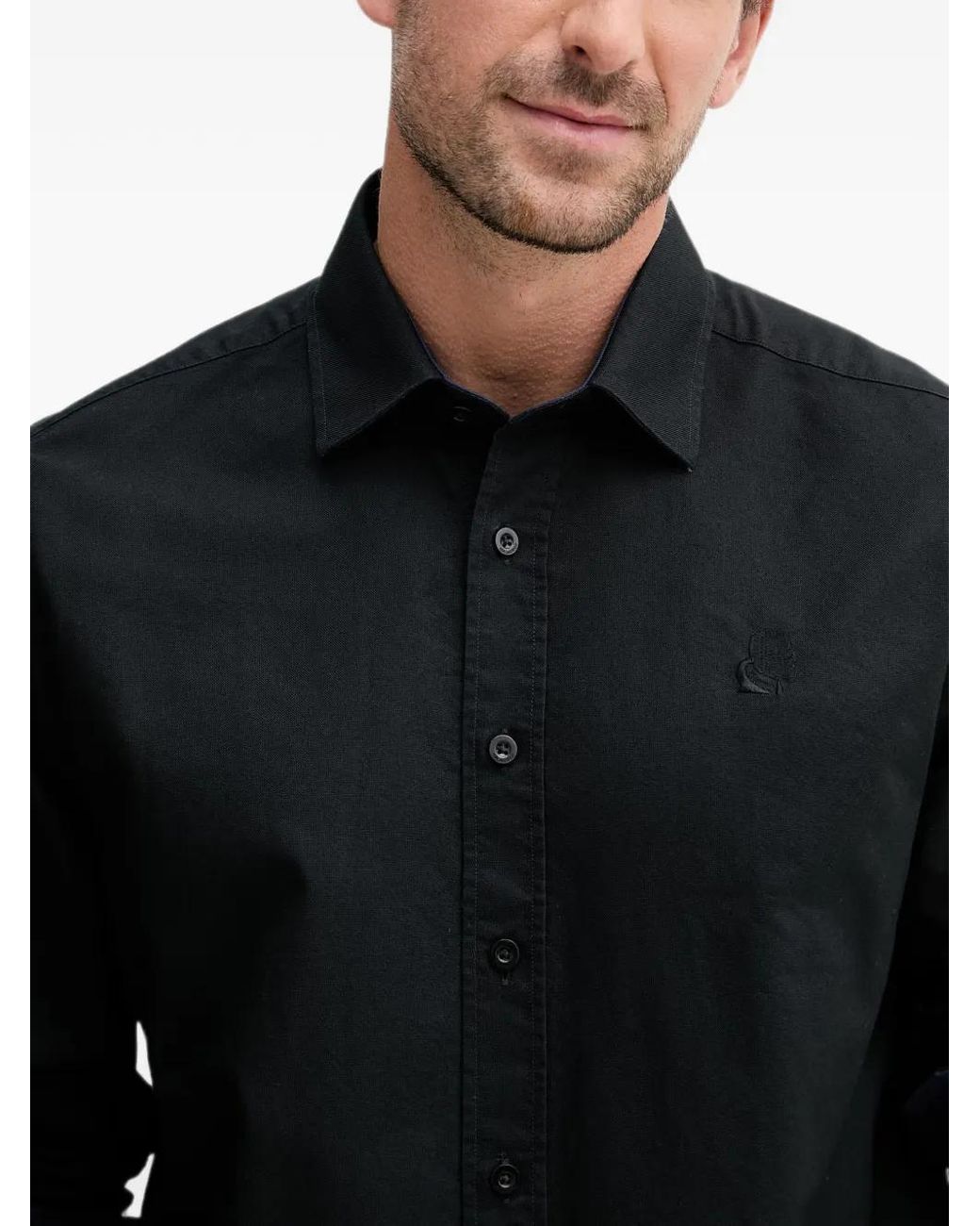 Karl Lagerfeld Black Chemise Boutonnée En Coton À Logo Brodé for men