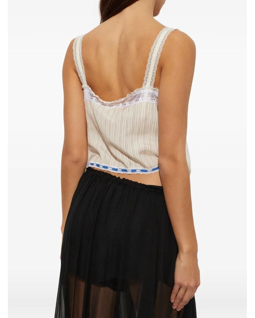 Chloé White Lace-Insert Striped Tank Top
