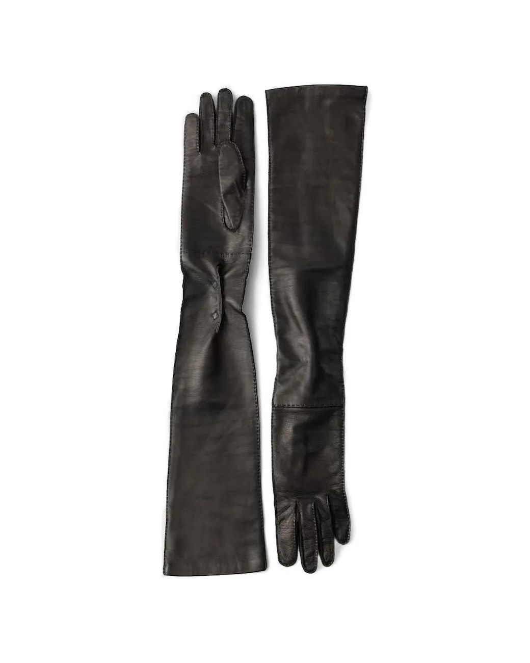 Prada Black Leather Long Gloves