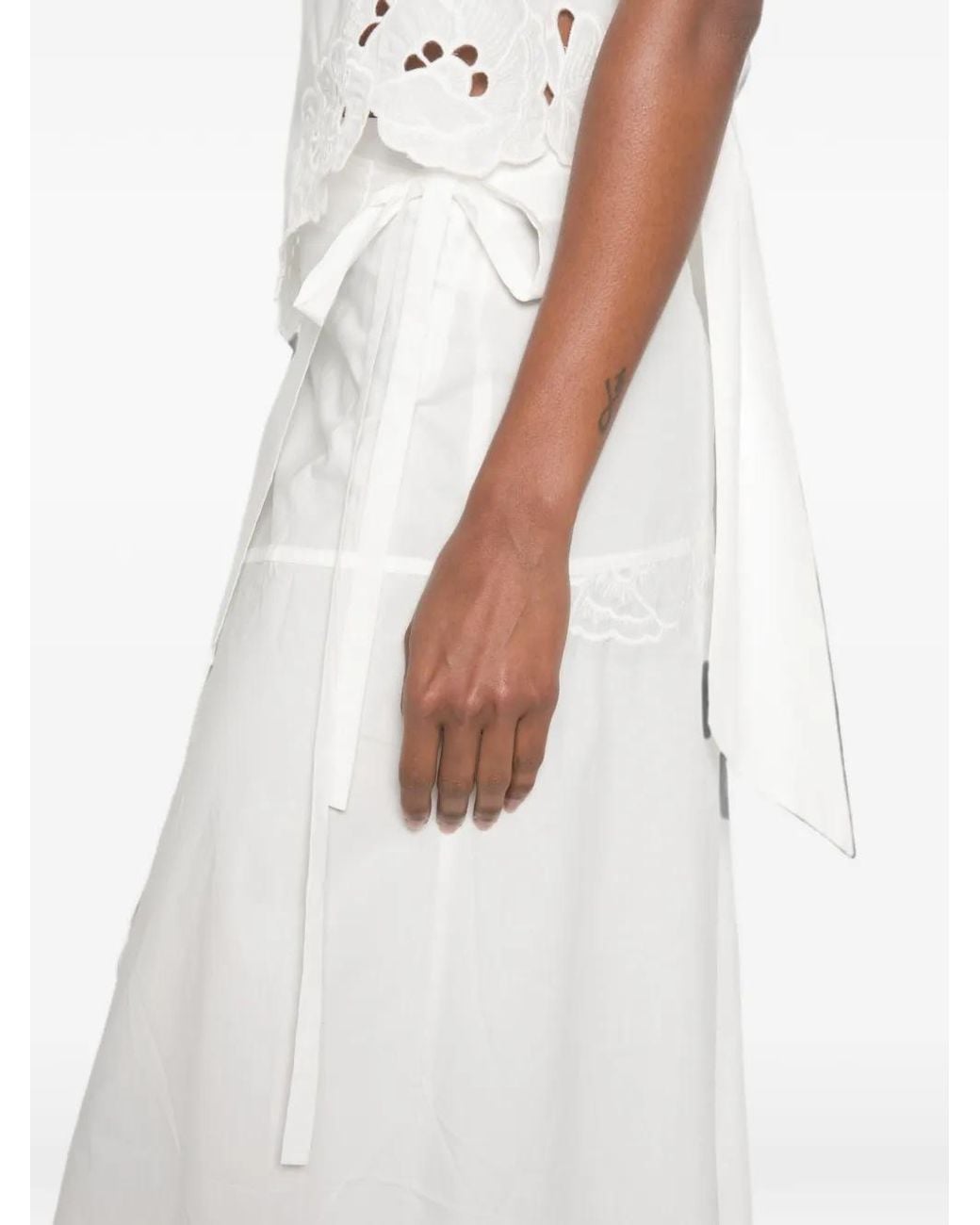Sir White Lace-Embellished Midi Skirt