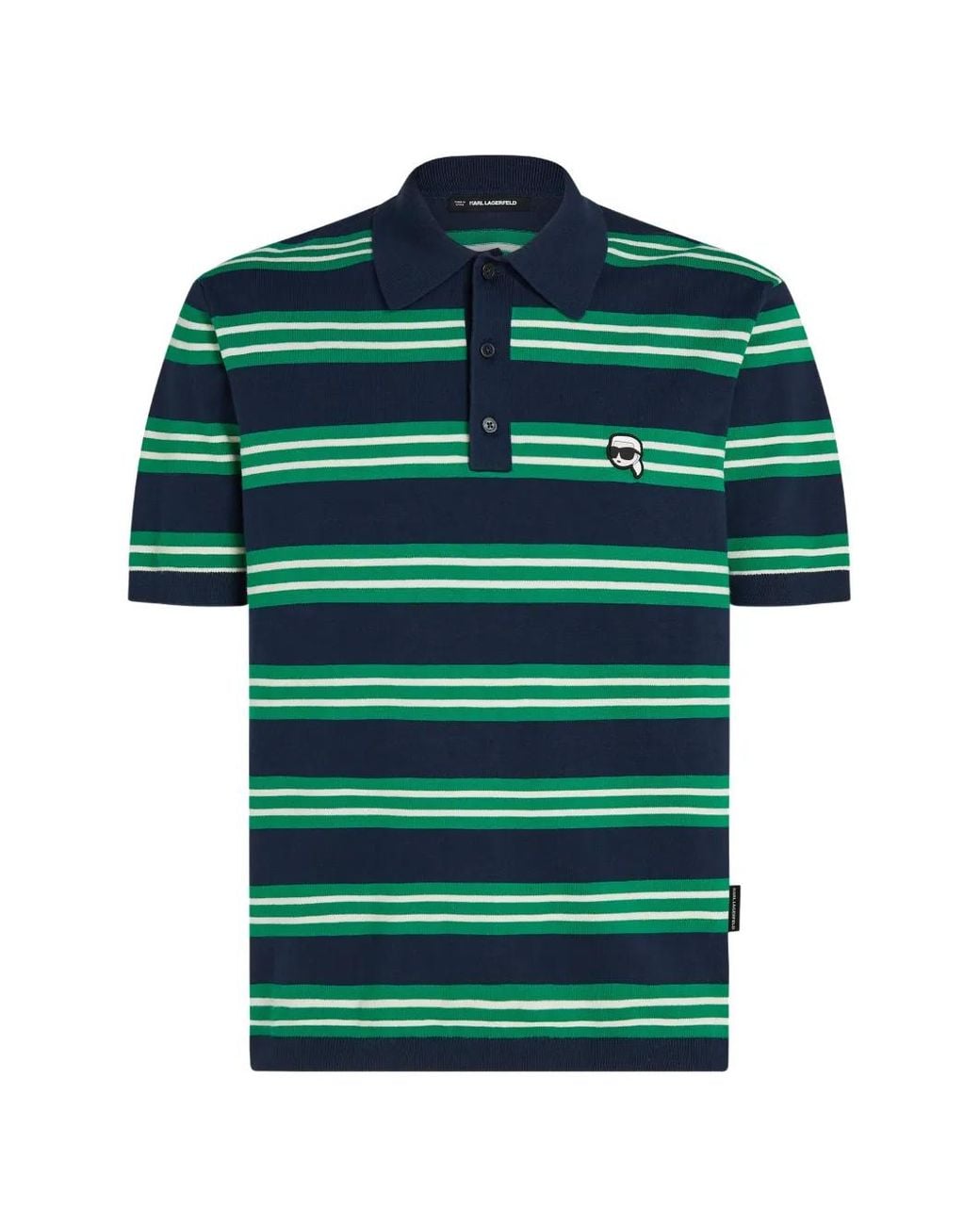 Karl Lagerfeld Green Ikon-Patch Striped Polo Shirt for men