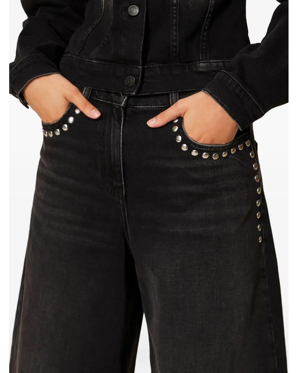Twinset Black Denim Bermuda Shorts With Studs