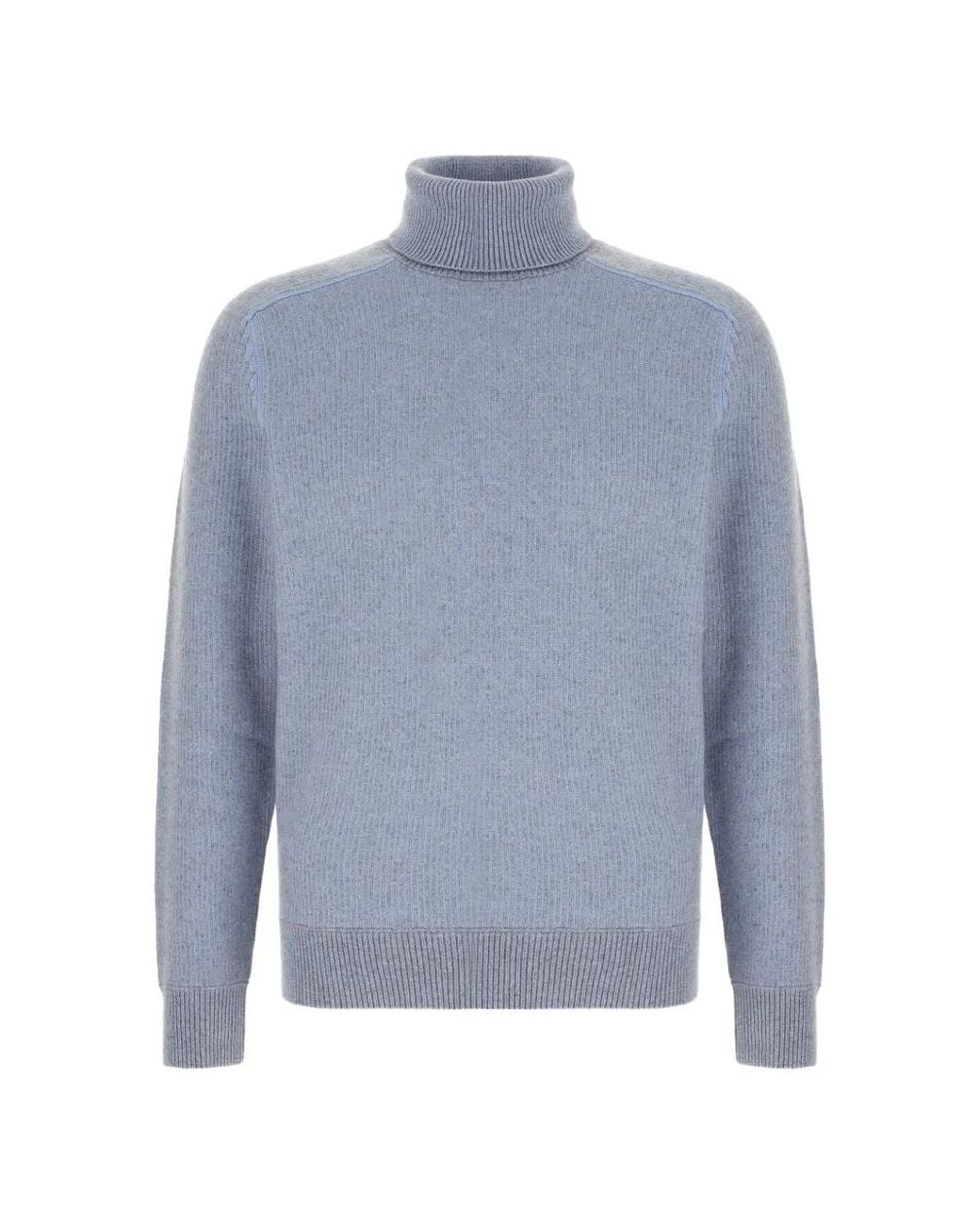 Zegna Blue Ribbed Roll-Neck Sweater for men