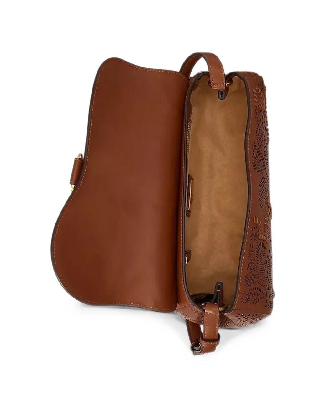 Ralph Lauren Brown Tasha East-West Perforated Leather Shoulder Bag