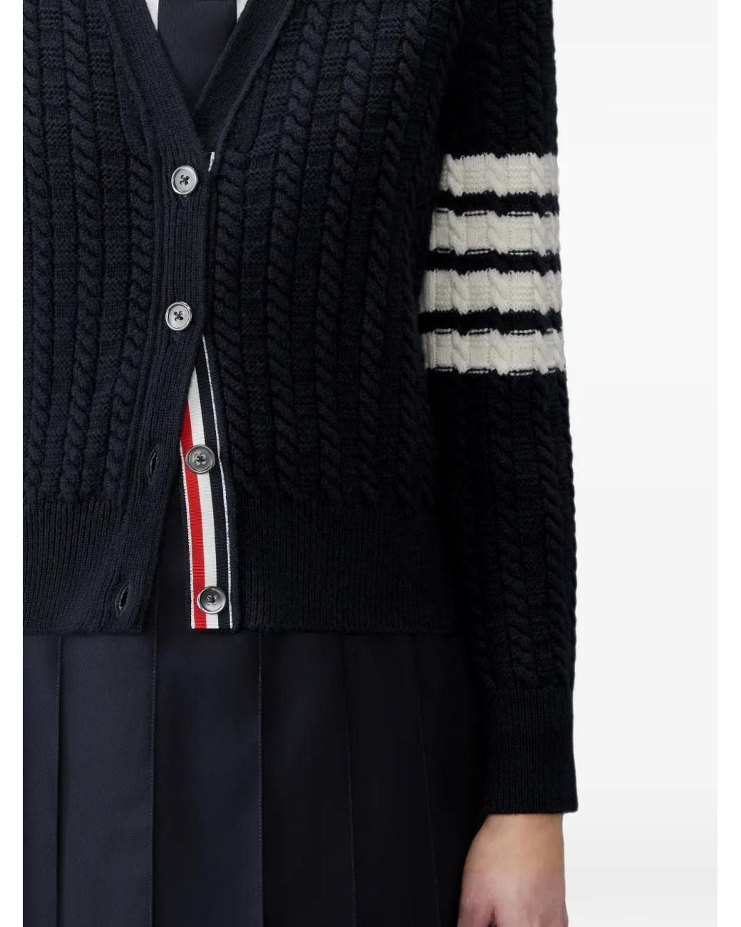 Thom Browne Blue Merino-Wool 4-Bar Anchor-Intarsia Cardigan