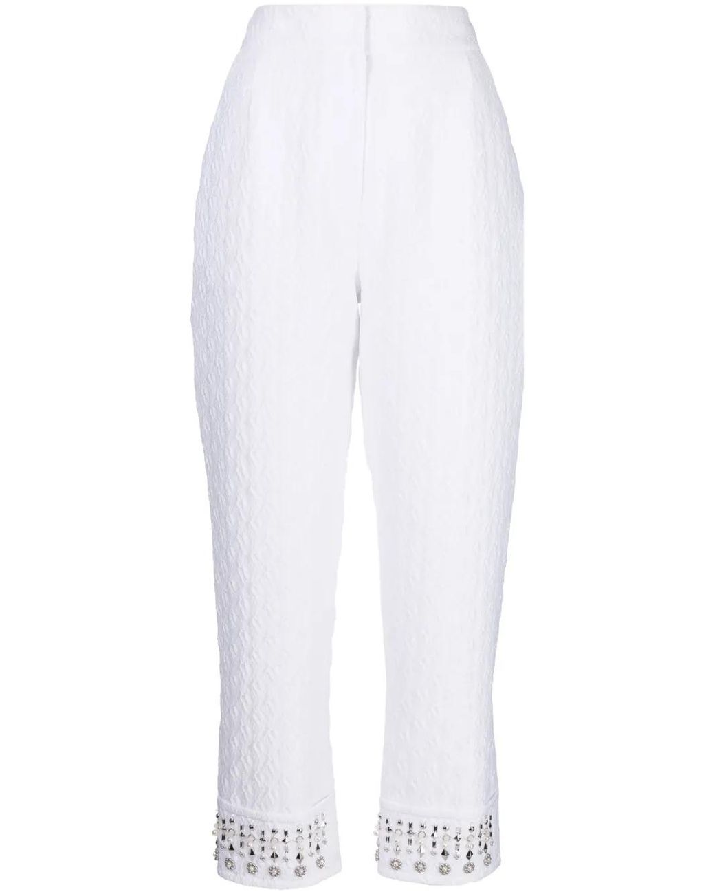 Shiatzy Chen White Embroidered-Pearl Cropped Trousers