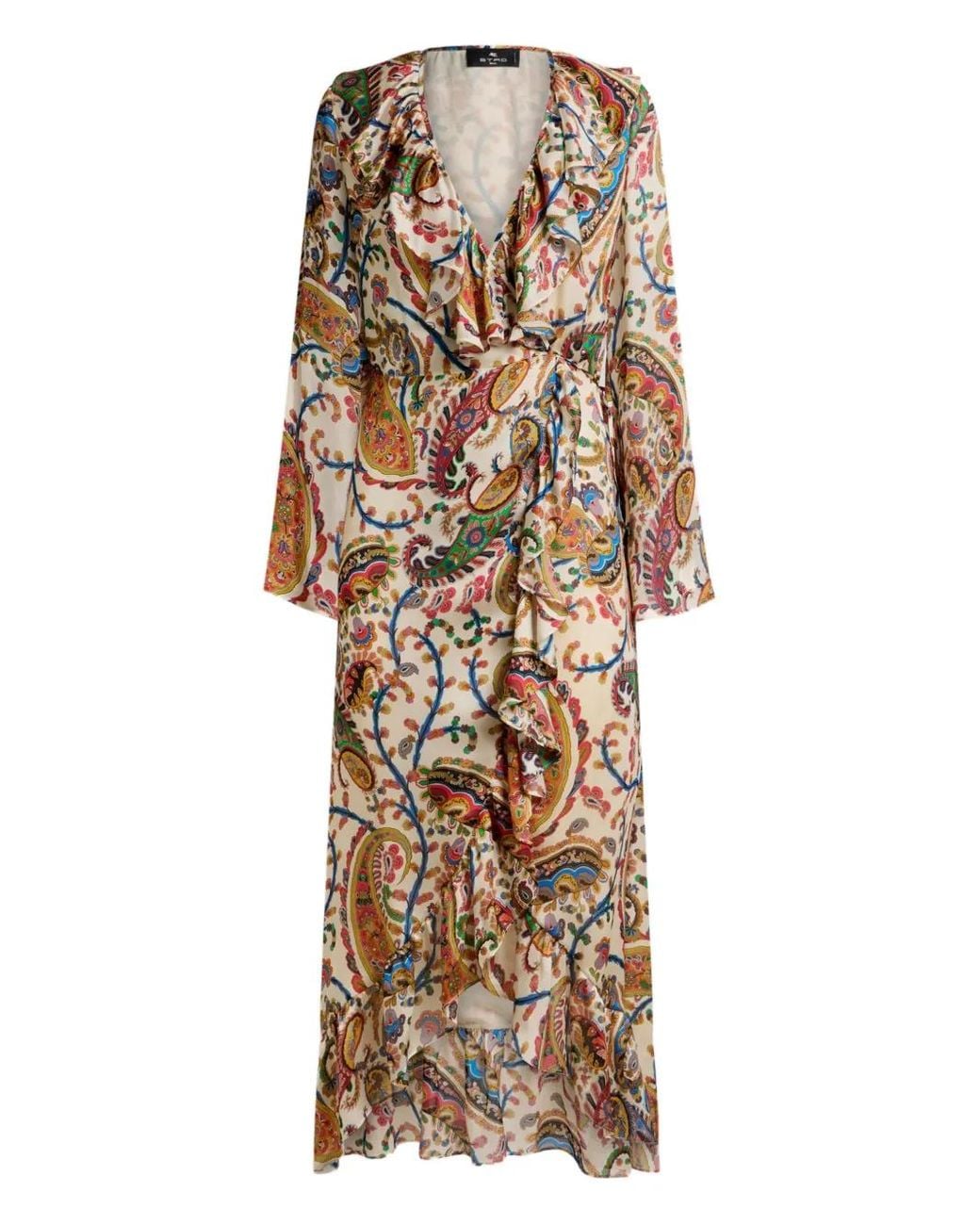 Etro Natural Peau D'Ange Ruffled Paisley-Print Maxi Dress