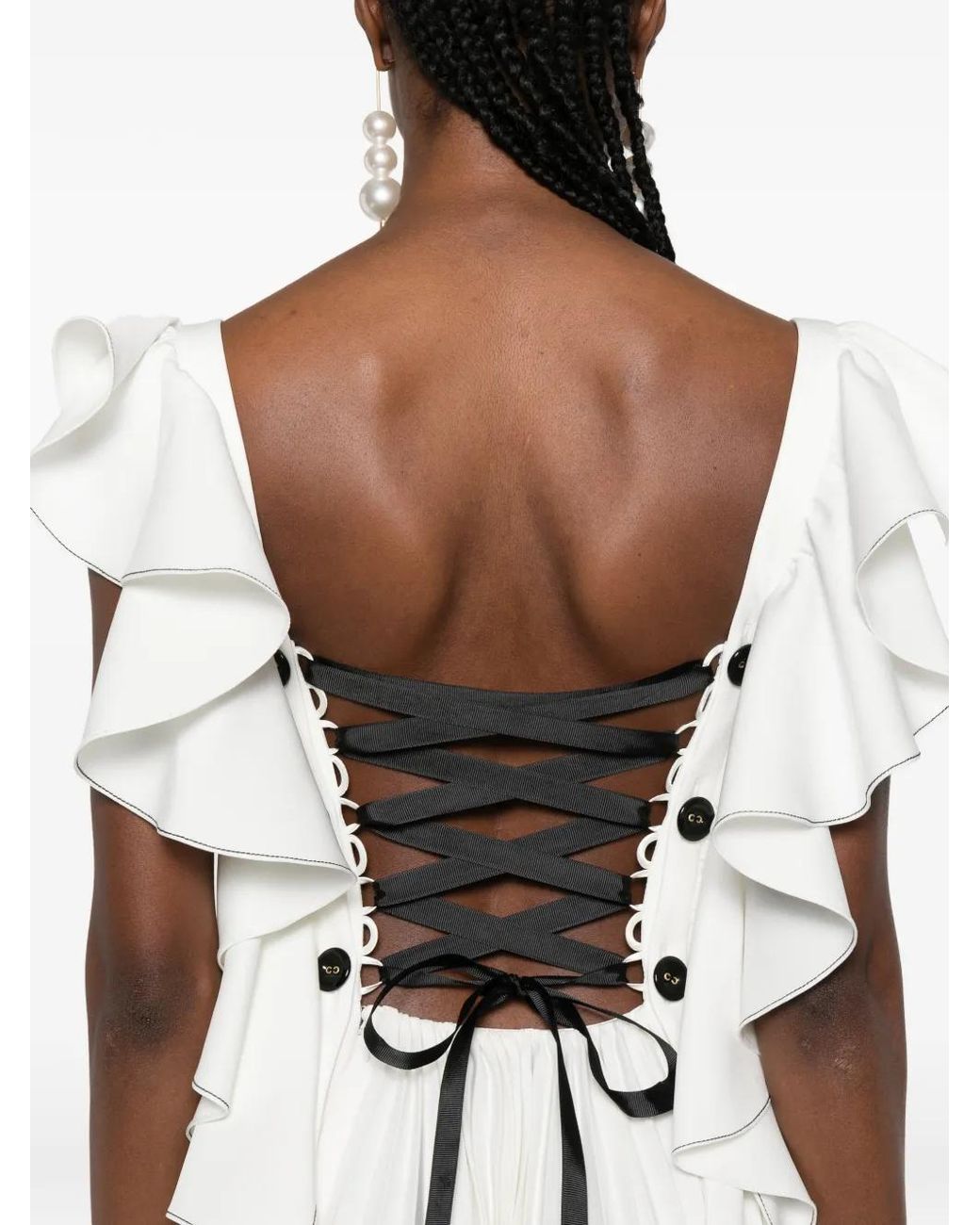 Parlor White Ruffled Pleated Midi Dress